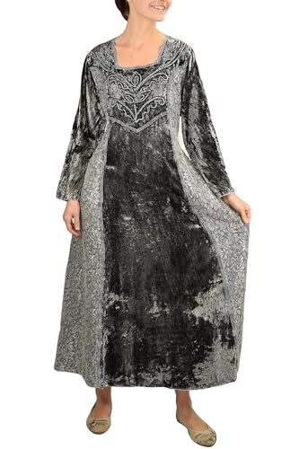 Agan Traders Renaissance Dress for Women, Velvet Medieval Gown Long Sleeve | Crushed Velvet, Embroidered Square Neck, Lace-Up Back | Renaissance Faire, Halloween, Gothic Gown | S to 3X Plus