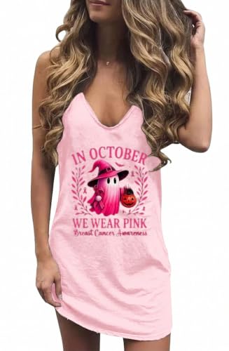 Live Simple Coconut Tree Sleeveless Dress Sunshine Sand Beach Women's Summer Casual V Neck Mini Dress(Small,Pink-01)