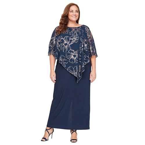 S.L. Fashions Women's Long Asymmetric Cape Mother of The Bride Dress, Formal Evening Dress