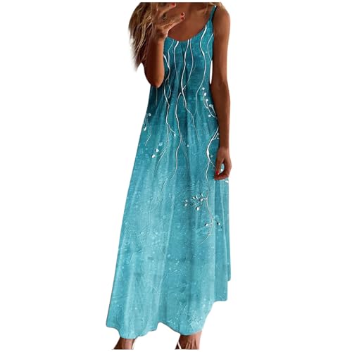 Women Floral Summer Sundresses 2025 Spaghetti Strap Maxi Dresses Spring Flower Boho Dress Boho Beach Vacation Clothes Dresses for Women 2024 Wedding Guest Blue L