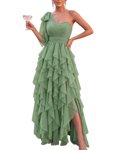 VOUIAO Women Tulle Prom Dress Formal Wedding Guest Bridesmaid Gown greenL