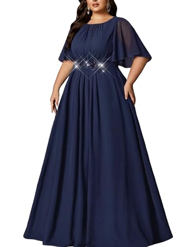 VOUIAO Women Plus Size A Line Bridesmaid Dress Formal Prom GownNavyBlue3XL | curvy,sequin embroidery,a line,empire waist,elegant mother of the bride,homecoming long,party cocktail evening prom gowns