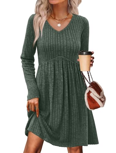 OFEEFAN Plus Size Maxi Dress Winter Dresses for Women 2026 V Neck Maternity Homecoming Dress Cowboy Chic Wedding Guest Dresses School Outfits Green 2XL