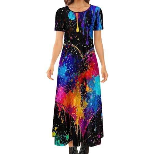 Heart Colorful Splatter Women's Casual Maxi Dress