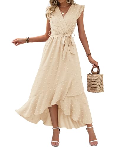 BTFBM Swiss Dot Wedding Guest Dresses for Women,Beige,L