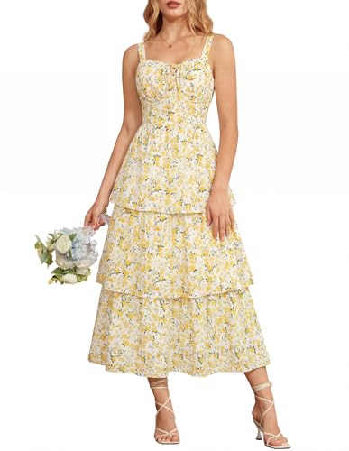 Floral Corset Dress for Women Summer Wedding Guest Dresses Yellow Flower 14