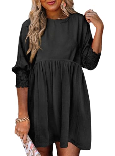 Dokotoo Womens Casual Dresses Flowy Cute Babydoll Mini Dress Black 2XL