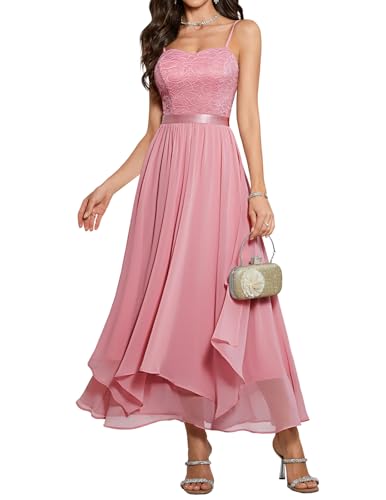 Women's Formal Cocktail Pink Dresses for Wedding, Teen Fancy Dresses for Prom Graduation 2026, V-Neck Eveing Long Clothing for Date Night, Beach, Spring, Gala-Blush M