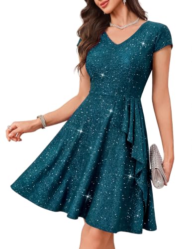 Wedtrend Cocktail Dresses for Women Short Semi Formal Dress for Wedding Guest Sparkly Bridesmaid Dress Sequin Birthday Outfits for Party Homecoming Dresses for Teens WTS0212CP TealBlue S