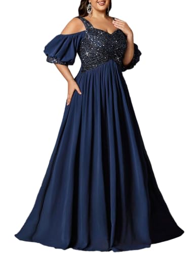VOUIAO Plus Size Formal Dresses for Women Sequin Prom Gown Navy Blue 2XL