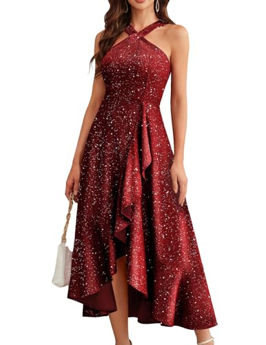 Burgundy Sequin Cocktail Christmas Holiday Evening Party Dress Burgundy M