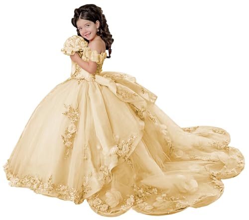 XYAYE Off Shoulder Girls Ball Gown for Wedding Off Shoulder Dress Champagne