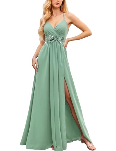 VOUIAO Women Floral Embroidered Prom Bridesmaid Maxi Dress Mint Green XXL