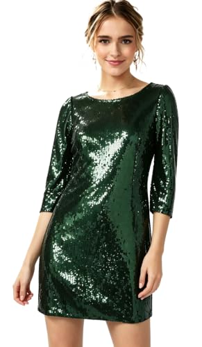 Women's Sequin Mini Dress 3/4 Sleeve Green
