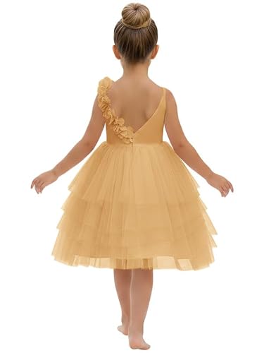 WDCVGTR 3D Flowers Junior Bridesmaid Dress Gold Party 12