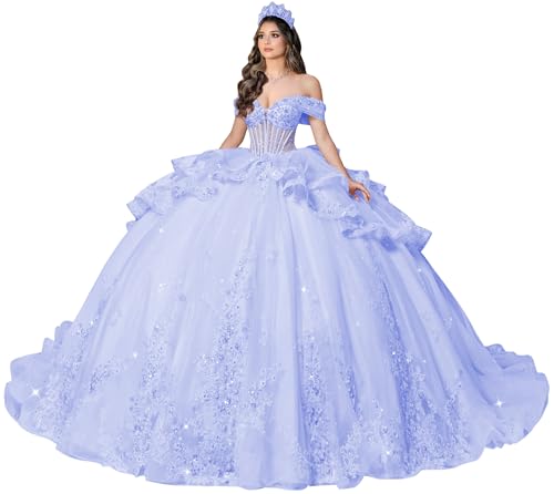 XYAYE Sparkly Tulle Quince Dress Glitter Quince Dress Lavender Size 10