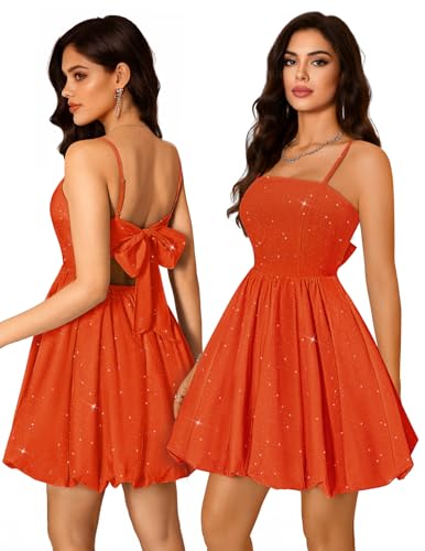 Short Bubble Dress Summer 2026, Teen's Homecoming Cocktail Dress Orange M