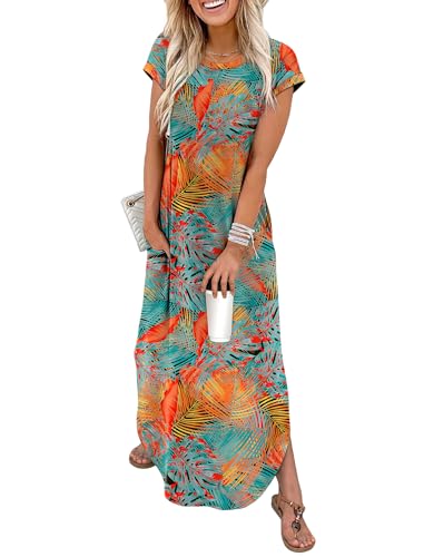 WIHOLL Long Dresses for Women 2026 Summer Flowy Maxi Cute Petite Dress Beach Vacation Essentials Swimsuit Coverup with Pockets Floral S