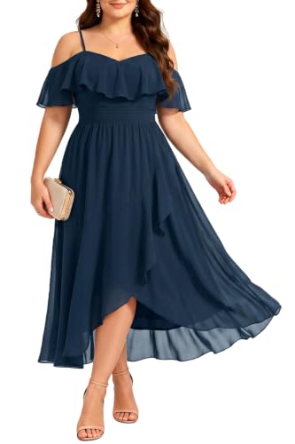 Plus Size Dresses Wedding Guest Navy Blue Formal Off Shoulder Long Dress