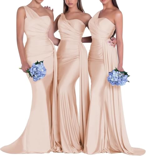 MRLYOUTH Mermaid Satin One Shoulder Bridesmaid Dress Rose Gold US 16