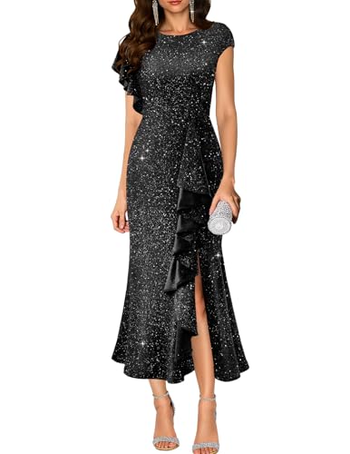 Women's Cocktail Sequin Dresses 2026, Semi Formal Wedding Guest Black L