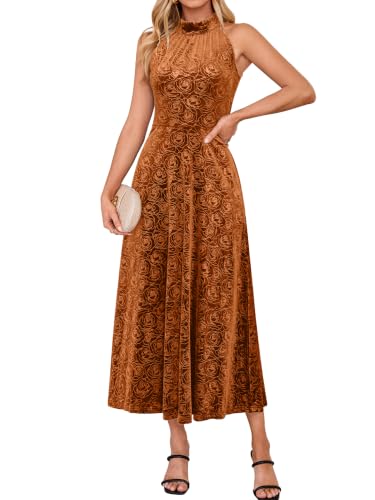 Simplee Fall Velvet Halter Womens Dress Maxi Wedding Guest Cocktail Dresses