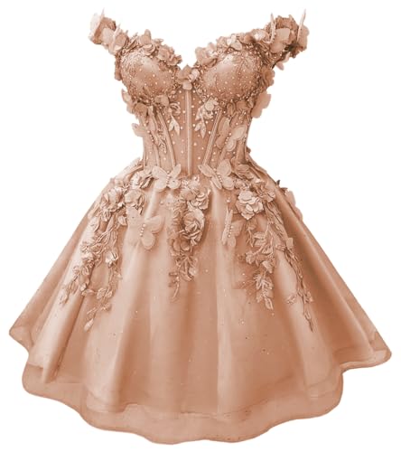 Youjiayi Lace Butterfly Rose Gold DAMA Dresses for Quinceanera Size 14