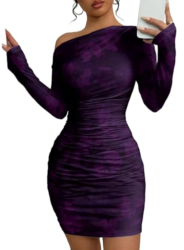 Acelitt Womens Off the Shoulder Bodycon Mini Dress, Purple, Medium