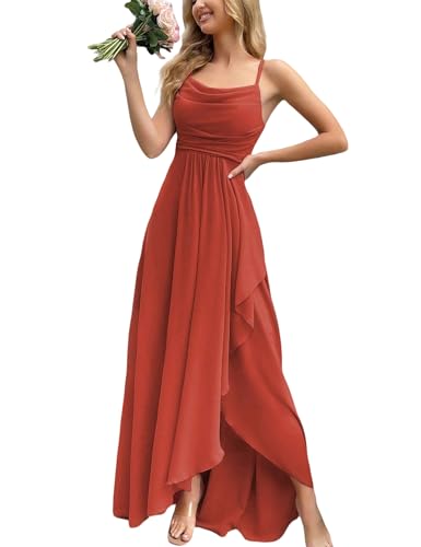 VOUIAO Formal Evening Gown Wedding Guest Bridesmaid Dress Coral Orange XS