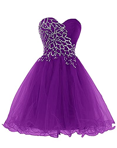 CharmingBridal Women Short Prom Dress Tulle Pageant Homecoming Dresses for Teens Purple