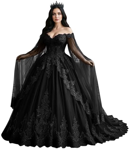 Mouccy Vintage Tulle Dark Romantic Wedding Dresses for Bride Black