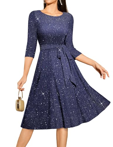 Women's Cocktail Dresses, Sequin Formal Wedding Guest Gown Evening Navy XL