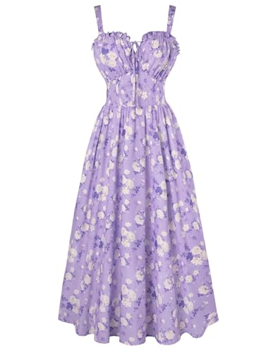 Summer Dresses for Women 2026 Floral Corset Maxi Dress Purple White M