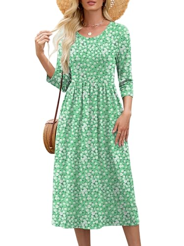 Heymoments 3/4 Sleeve Midi Dress for Women, Floral, Large