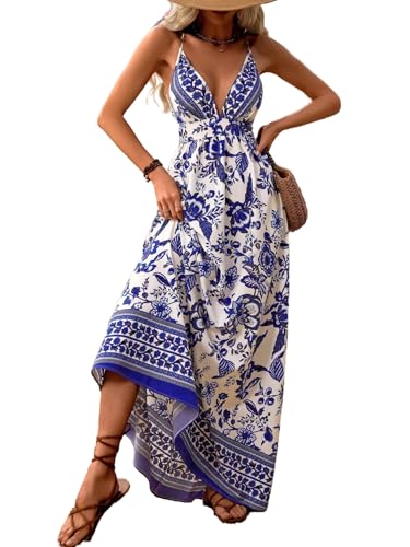 MakeMeChic Womens Beach Boho Backless Fall Flowy Maxi Wedding Guest Dress