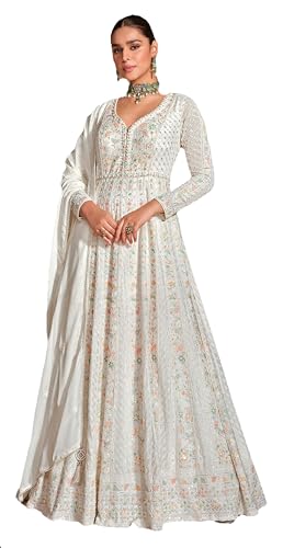 STELLACOUTURE indian pakistani salwar kameez ready to wear wedding embroidered eid festival gown suit for women 2858-O (White, 44)
