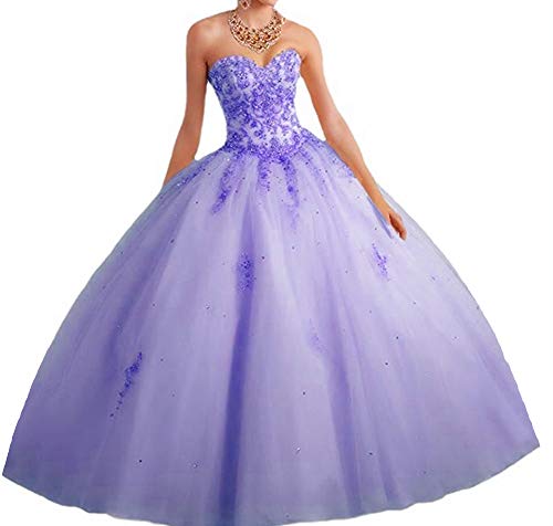 QXMYOO Women Ball Gown Sweet 16 Dress Quinceanera Strapless Long Prom Dresses Lavender