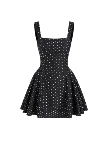 CIDER Womens Polka Dot Going Out Dress Cute Summer Date Night Square Neck Sleeveless Mini Dress