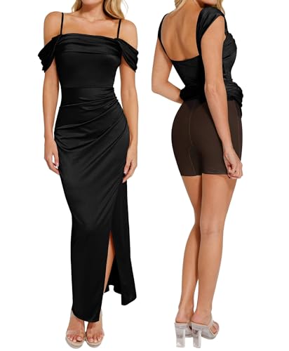 Popilush Wedding Guest Dresses for Women Shapewear Maxi Black L