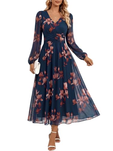 FENSACE Bridal Shower Dress Navy Blue Fall Mesh Mother of the Groom Dresses
