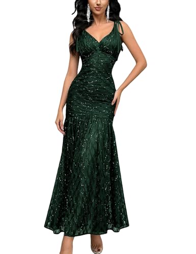 VOUIAO Women Formal Evening Gowns Bodycon Prom Dresses Dark Green M | Cocktail Dresses, Sparkly Mermaid Maxi Dresses,V Neck,Sleeveless,Elegant Summer Wedding Guest Bridesmaid Party Gala Gowns