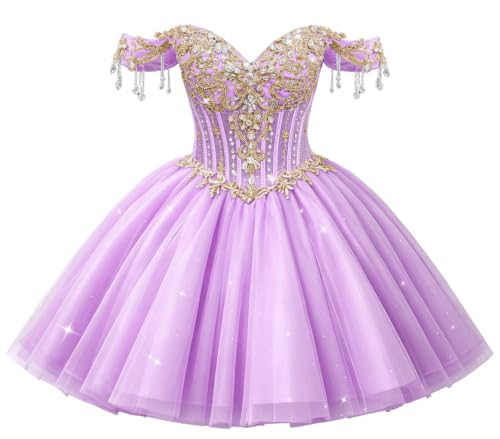 Uiykhr Beaded Lilac Quince DAMA Dresses with Gold Size 2