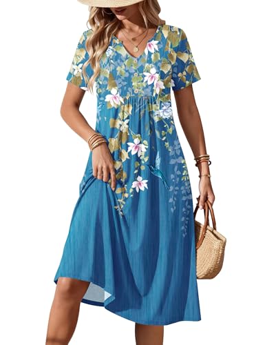 Zeagoo Women Casual Beach Dress Summer Short Sleeve Bohemian Dresses