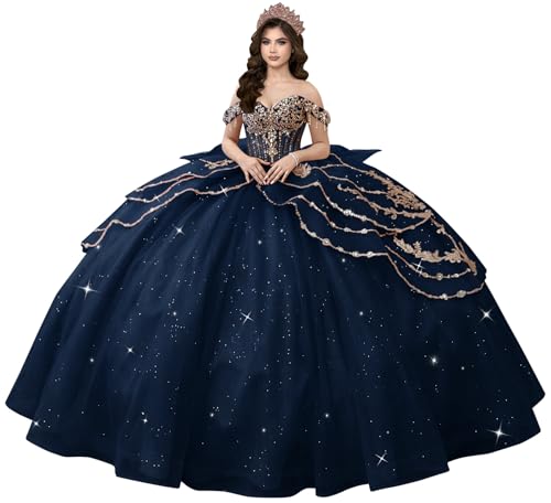 Uiykhr Crystal Quinceañera Dresses Navy Blue Ball Gown 6