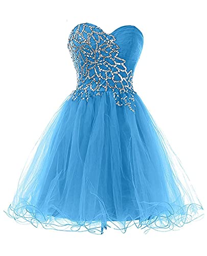 CharmingBridal Women Short Prom Dress Tulle Pageant Homecoming Dresses for Teens Blue