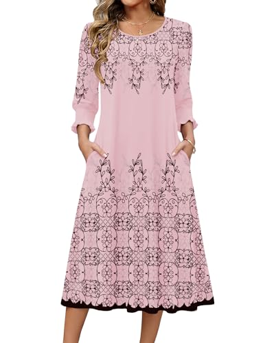 Zeagoo Casual Dresses for Women 2026 Plus Size Summer Womens Dresses Floral Dress with Pockets 3/4 Sleeve Dress Floral-589 XXL