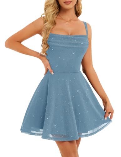BeryLove Womens Sparkly Homecoming Cocktail Prom Sequin Dress Greyblue L