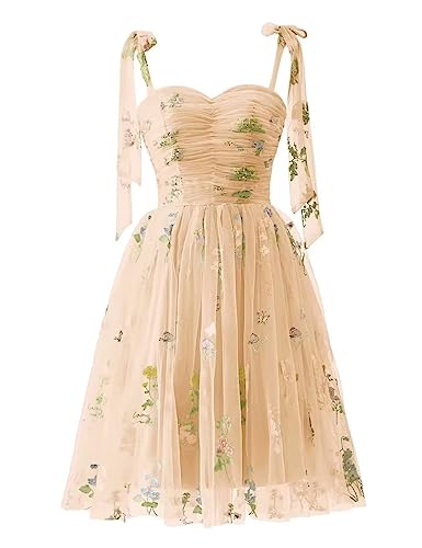 Tulle Homecoming Dresses for Teens Spaghetti Straps Short Prom Dress for Women Flower Girl Dress for Wedding Champagne 8