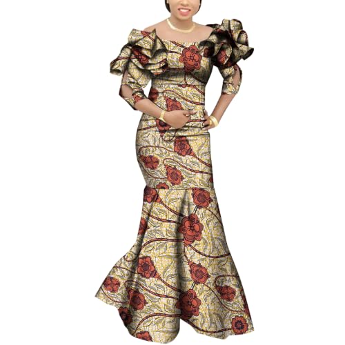 Afrilisco African Dresses for Women Mermaid Maxi Dress with Off-Shoulder