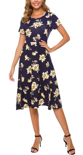 Urban CoCo Women's Floral Print Short Sleeve Flared Midi Dress (M, 10)